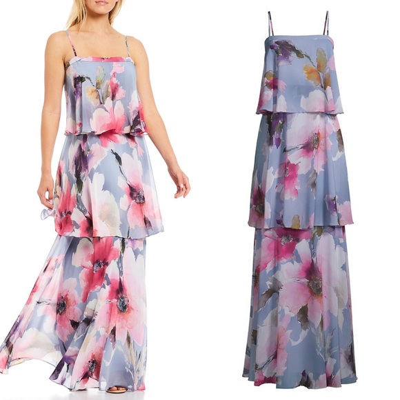 Aidan Mattox Dresses & Skirts - New Aidan Mattox Floral Tiered Square Neck Maxi Dress